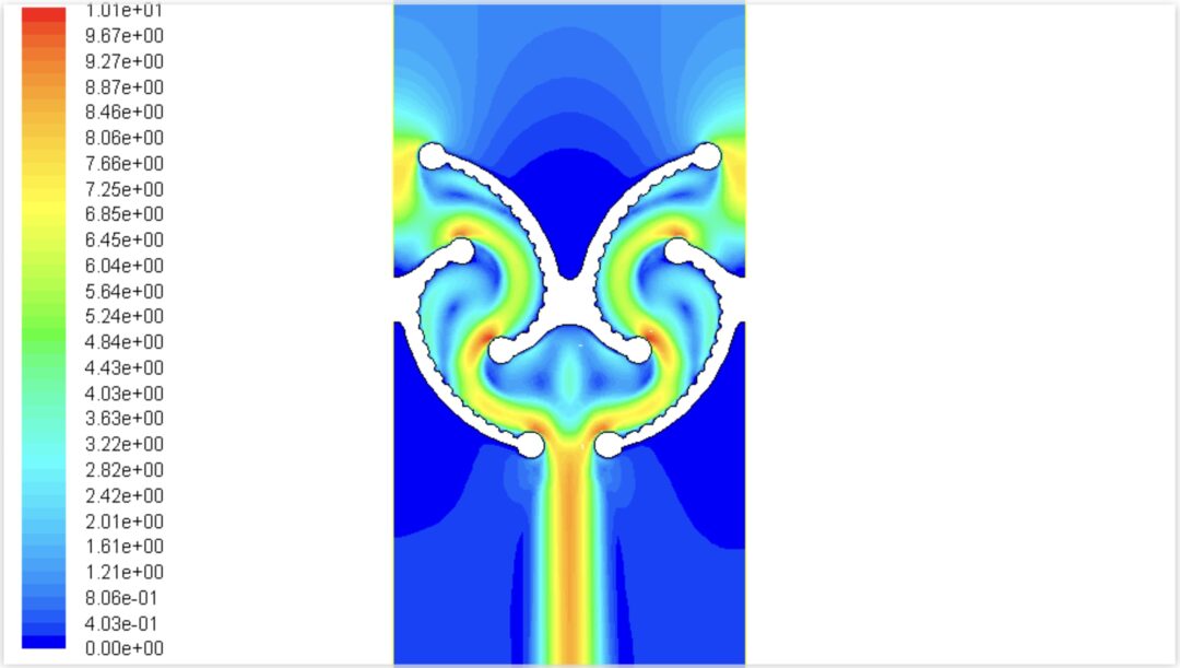 Abbildung einer CFD Aerosolabscheider Strömungsgeschwindigkeit