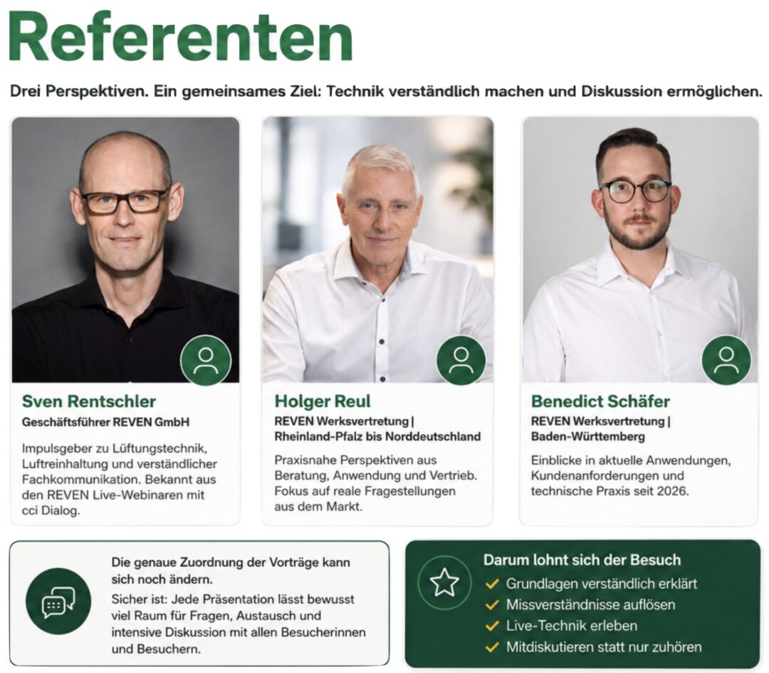 Abbildung und Vorstellung der Referenten Sven Rentschler, Holger Reul und Benedict Schäfer zur REVEN Fachtagung 2027