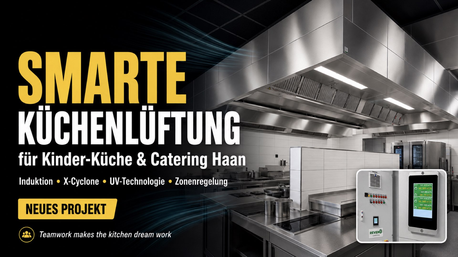 Smarte Küchenlüftung für die Großküche in der Kinder-Küche und Catering Haan Smarte Küchenlüftung für die Großküche in der Kinder-Küche und Catering Haan