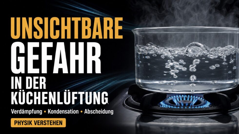 Kochendes Wasser über einer Gasflamme erklärt Verdampfung und Kondensation in der gewerblichen Küchenlüftung.